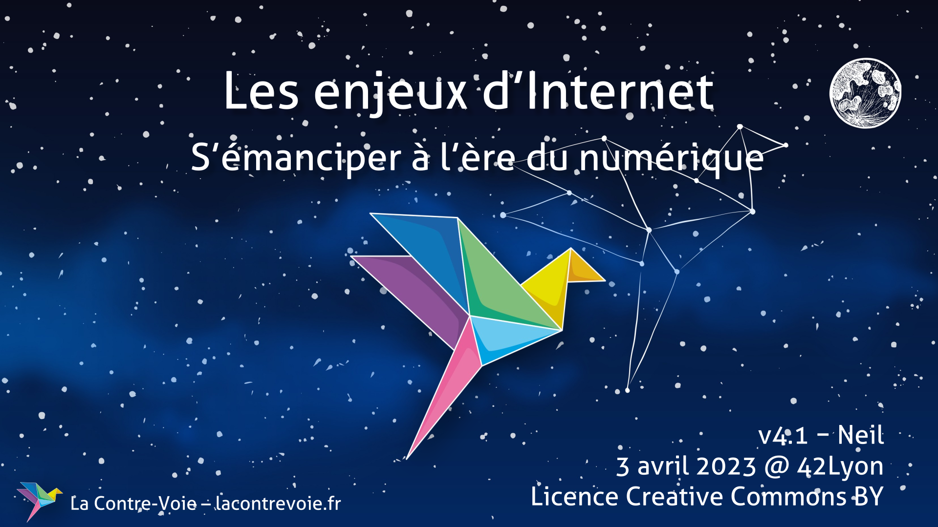 Première diapositive de la conférence « Les enjeux d’Internet »