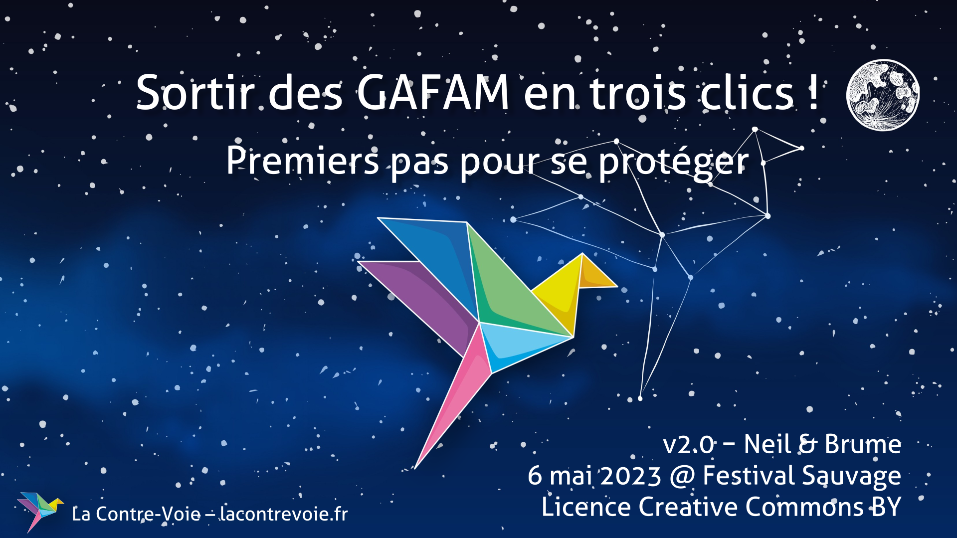 Première diapositive de la conférence « Sortir des GAFAM en trois clics ! »